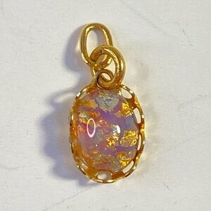 Vintage gold tone opal glass pendant charm